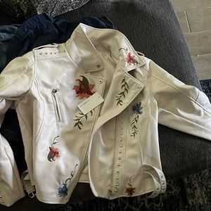 NWT Faux leather pink embroidered jacket  - XL, fits smaller